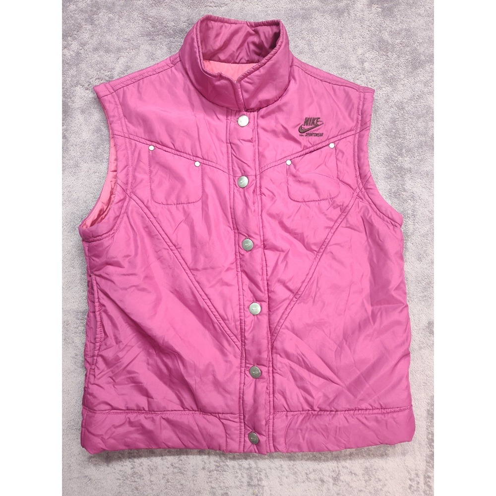 Nike Sportwear Women's Pink Solid Snap Front Sleeveless Puffer Vest Size Medium
